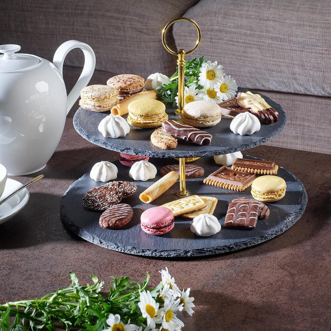 Echtwerk EW-ET-1779G Etagere-/ Servier-Ablage für Gebäck, Obst, Käse und Dessert aus Naturschiefer m
