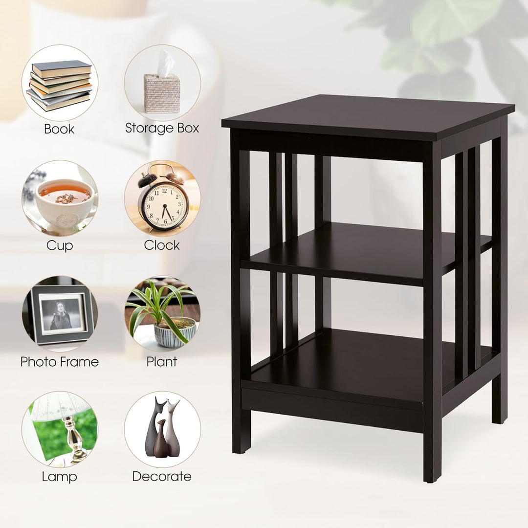 GIANTEX Nachttisch Beistelltisch 3 Ebenen, Sofatisch Couchtisch Holz, Kleiner Kaffeetisch Teetisch W