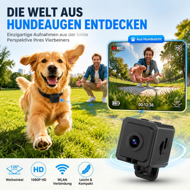 TKMARS Hundekamera für Hunde und Katzen, WLAN Mini Kamera mit Live-Ansicht, App-Steuerung, 1080P HD