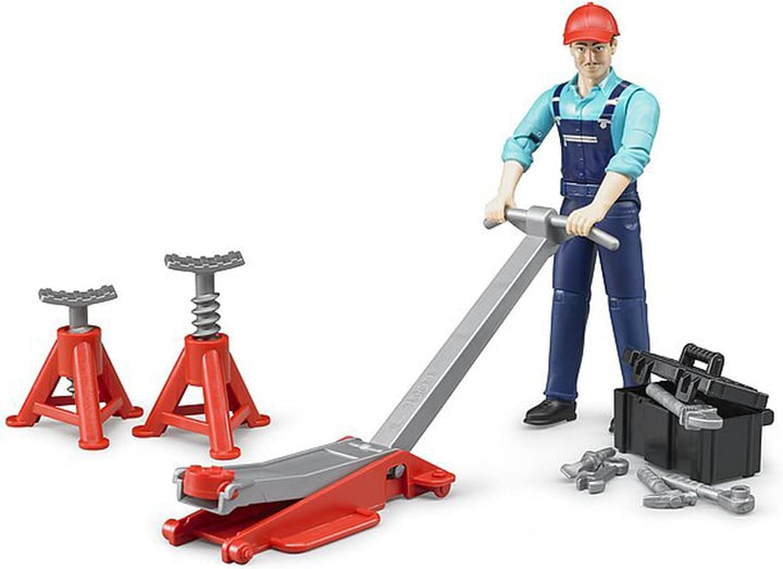 bruder 62100 - Bworld Figurenset Werkstatt - 1:16 Mechaniker Spielzeug-Figur Mensch Motorrad-Werksta
