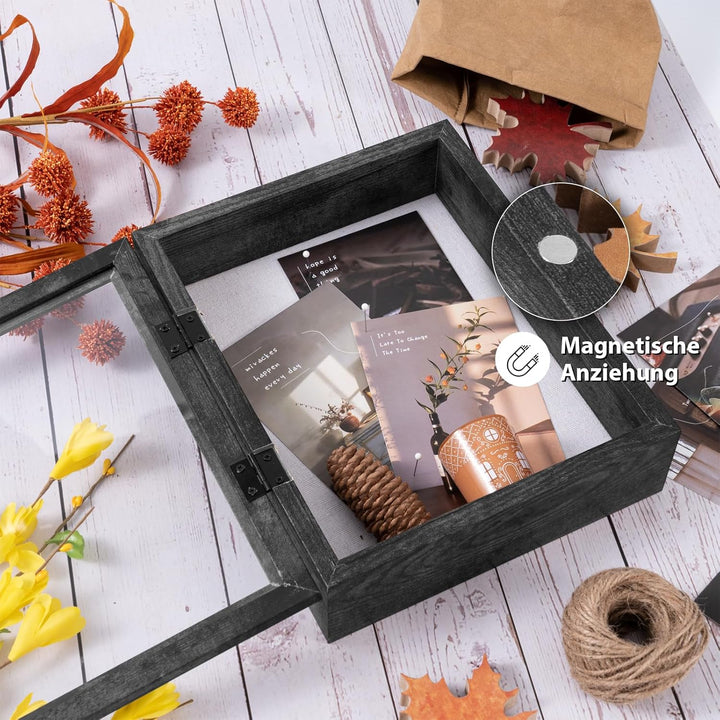 Muzilife Holz 3D Bilderrahmen zum Befüllen mit Öffnung 20x25cm | Objektrahmen Mit Stecknadeln &amp; Dübe