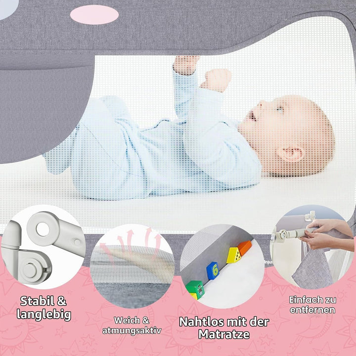Bettgitter Kinder 200cm mit Bärenmotiv, Höhenverstellbarer Rausfallschutz Bett, Bettschutzgitter für