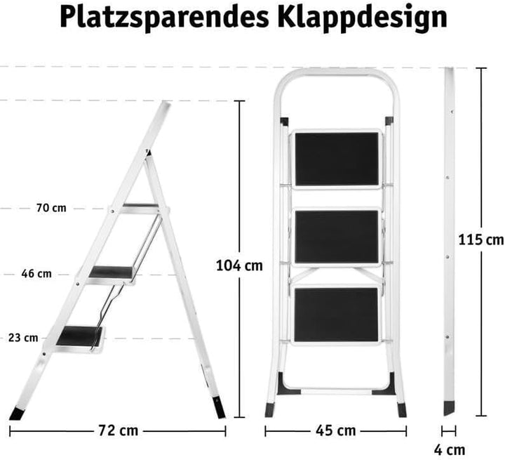 Lefeld 3-Stufige Trittleiter klappbar Klappstufen Klapptritt Stehleiter Leiter faltbar Tritthocker T