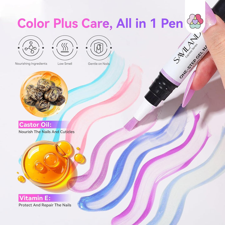 SAVILAND One Step Gel Nagellackstifte Set: 6 Farben Nagellackstift Schnelltrocknend, 3 In 1 Nagelkun