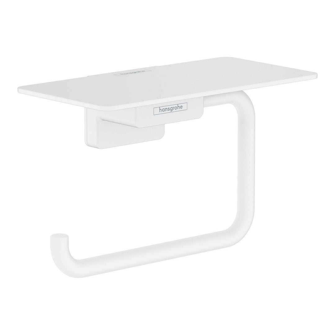 hansgrohe Toilettenpapierhalter AddStoris, Klopapierhalter mit Ablage, Mattweiss 1 Rolle mit Ablage
