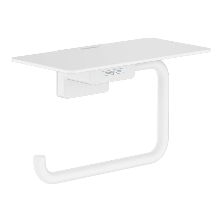 hansgrohe Toilettenpapierhalter AddStoris, Klopapierhalter mit Ablage, Mattweiss 1 Rolle mit Ablage