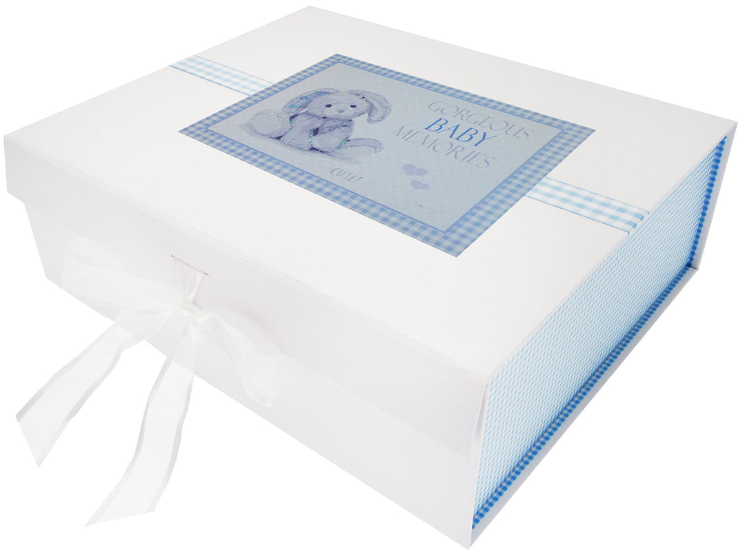 WHITE COTTON CARDS Grosse Aufbewahrungsbox für Erinnerungsstücke, Motiv: Blauer Hase, Brett, weiss,