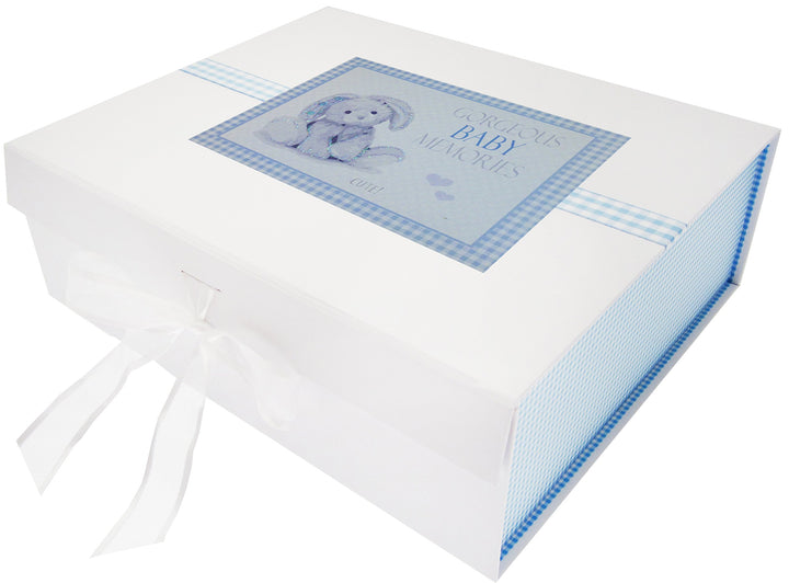 WHITE COTTON CARDS Grosse Aufbewahrungsbox für Erinnerungsstücke, Motiv: Blauer Hase, Brett, weiss,