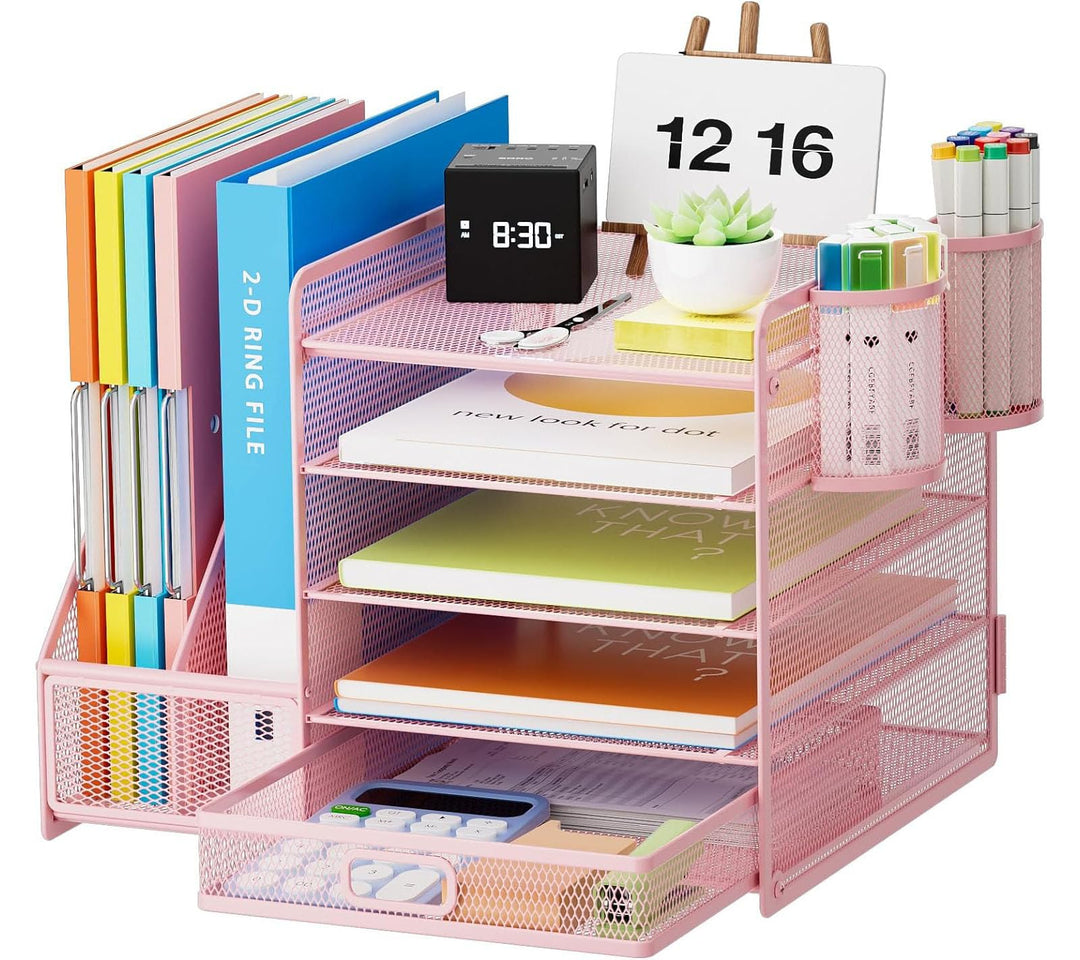 Marbrasse Schreibtisch Organizer mit Aktenhalter, 5 Ebenen Papier Briefablage mit Schublade und 2 St