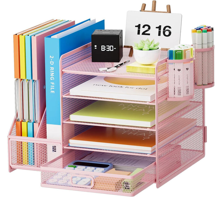 Marbrasse Schreibtisch Organizer mit Aktenhalter, 5 Ebenen Papier Briefablage mit Schublade und 2 St