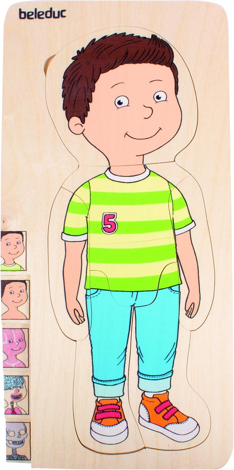Beleduc Lagen-Puzzle "Dein Körper" Junge aus Holz, Anatomie Lernpuzzle für Kinder, ab 4 Jahren, Lage