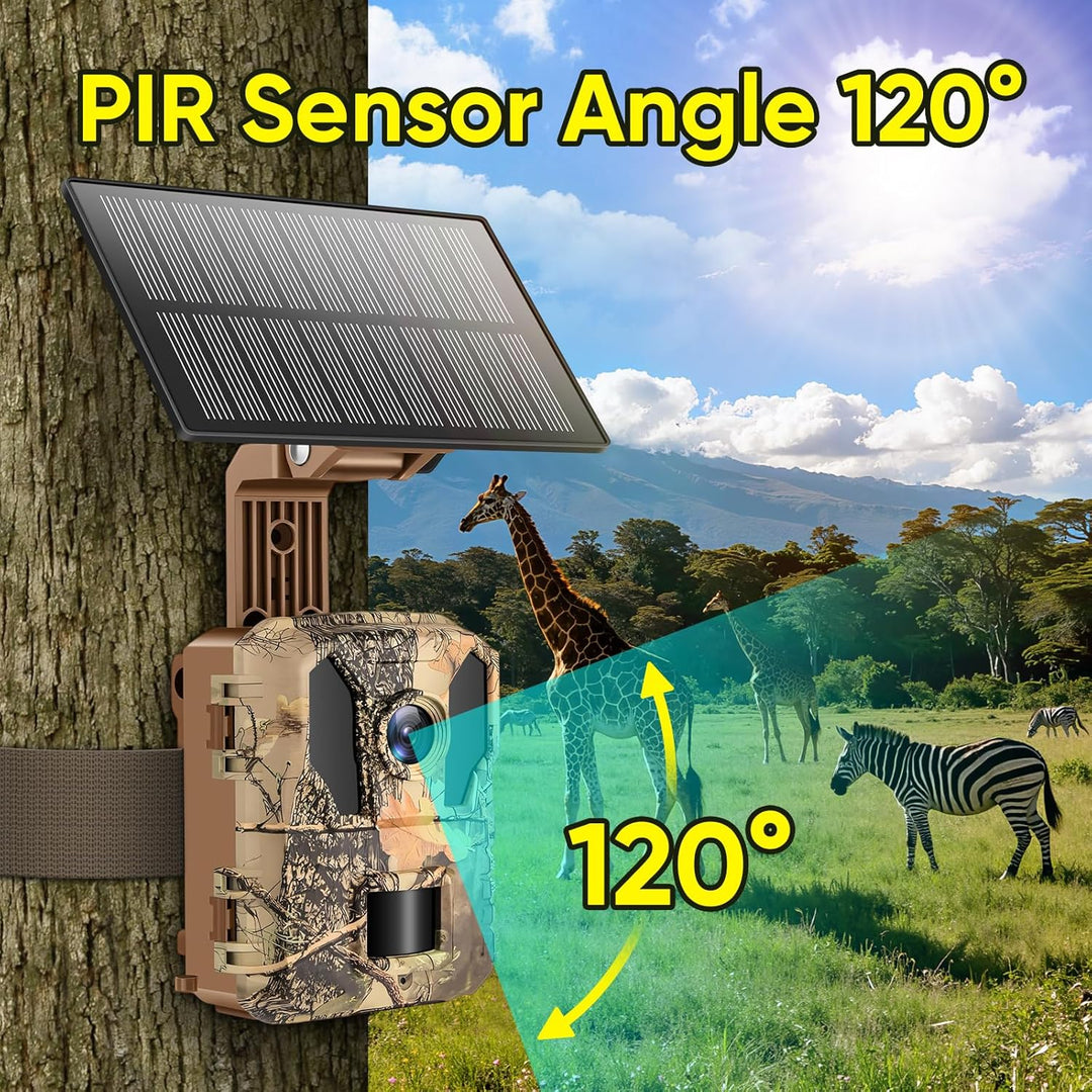 MYPIN Wildkamera 4K 64MP, Solar WLAN Jagdkamera mit Nachtsicht, 5000mAh Akku, IP66 Wasserdicht, Bewe