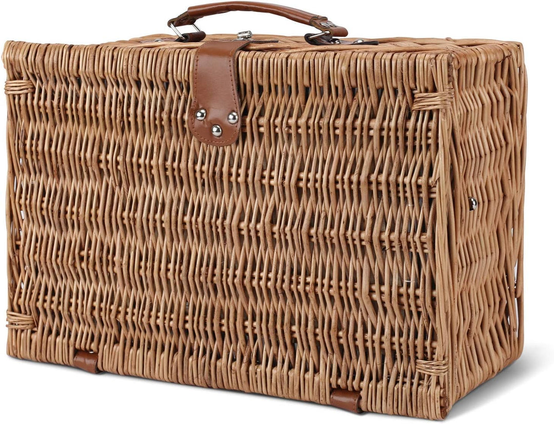 2 Personen Wicker Picknickkorb Set mit isoliertem Kühler, Picknickkorb mit Bechern, Besteck, Weinglä