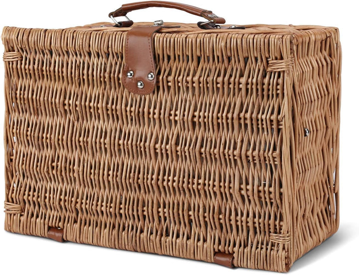 2 Personen Wicker Picknickkorb Set mit isoliertem Kühler, Picknickkorb mit Bechern, Besteck, Weinglä