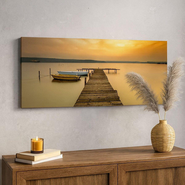 Wandbilder Dekoration Wohnzimmer See Brücke Panorama Bilder auf Leinwand 120x50cm Leinwandbild mit R