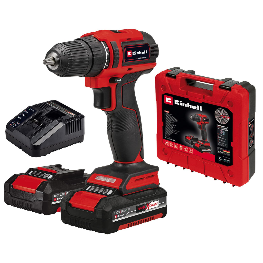 Einhell Akku-Bohrschrauber TE-CD 18/40 Li BL (2x2,0 Ah) Power X-Change (Li-Ion, 18 V, 40 Nm, bürsten
