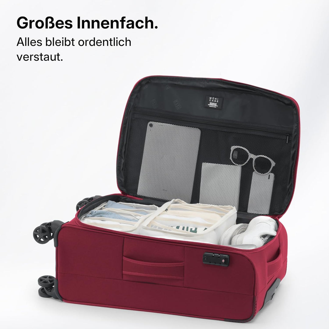 Stoffkoffer erweiterbar mit Frontfächern,15% Extra-Volumen, TSA-Schloss, 360° Doppelrollen & verdeck