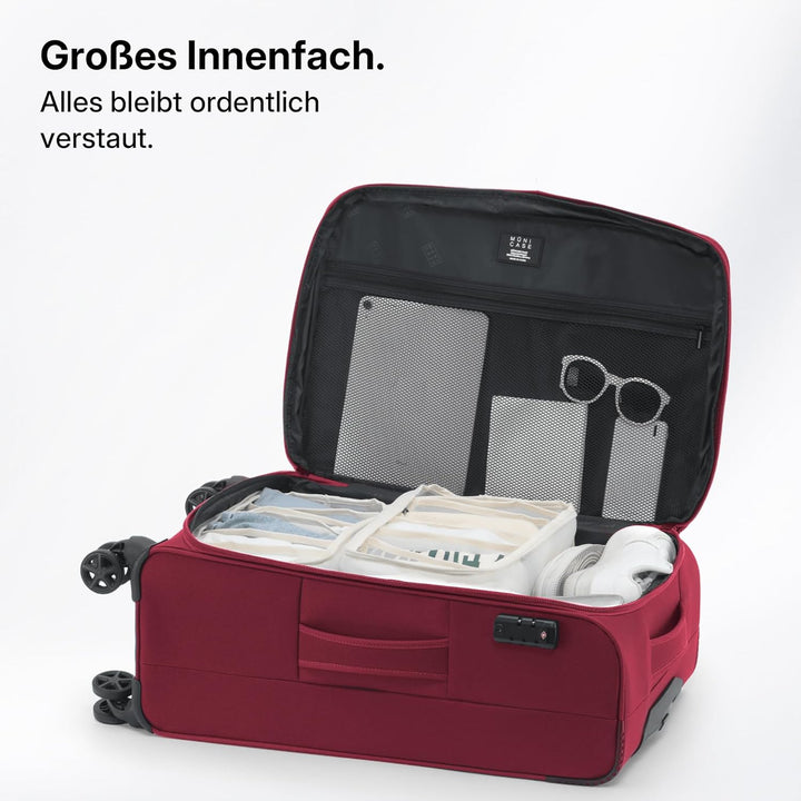 Stoffkoffer erweiterbar mit Frontfächern,15% Extra-Volumen, TSA-Schloss, 360° Doppelrollen & verdeck