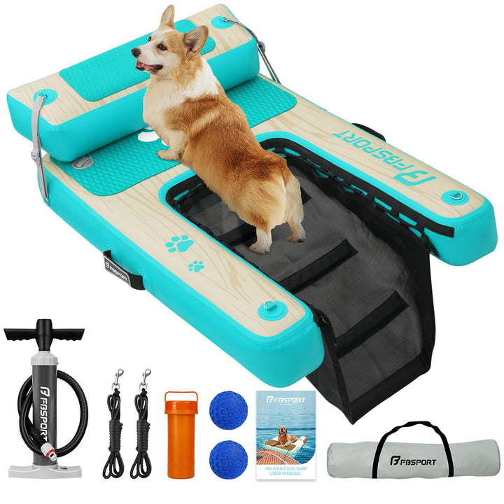 FBSPORT Hunderampe Aufblasbare Hunde Wasserrampe, Hundeboot Rampe Schwimmende Dock Leiter für Pool,
