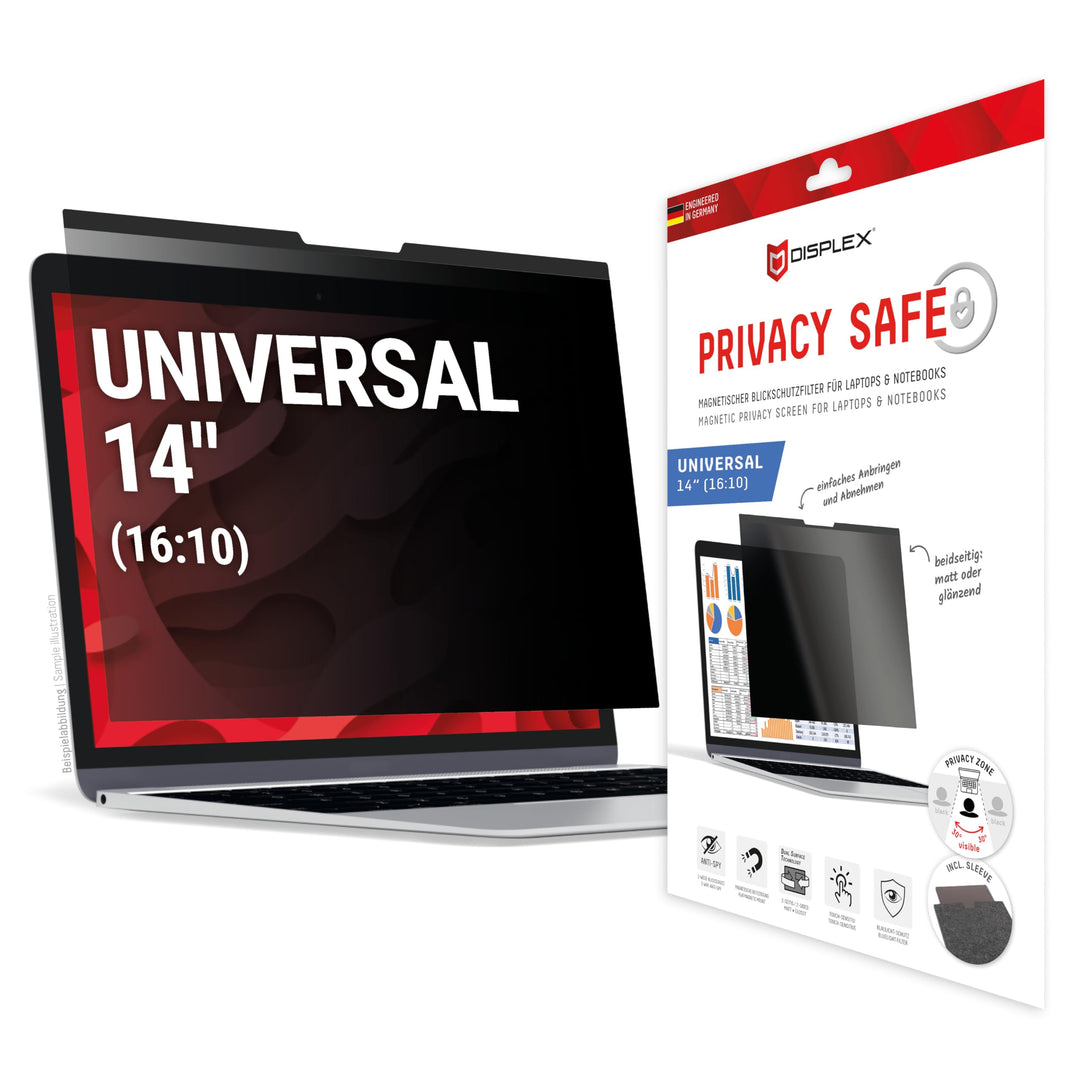 Displex PRIVACY SAFE Magnetischer 2-Wege Blickschutzfilter für Laptop/Notebook 14'' (16:10), 30,1 x