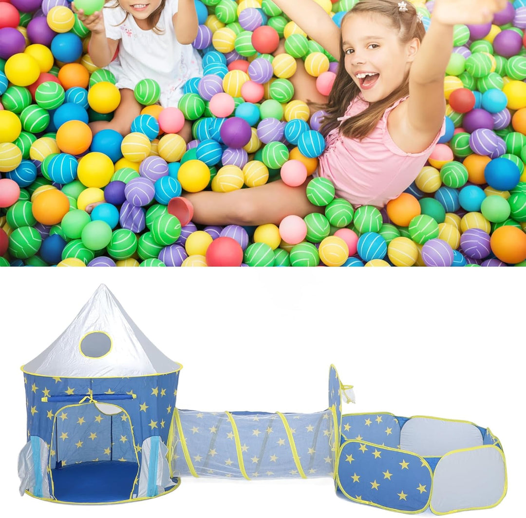3-in-1 Kinderspielzelt mit Krabbeltunnel und Bällebad, Pop-Up-Spielhaus für Drinnen und Draussen, Tr