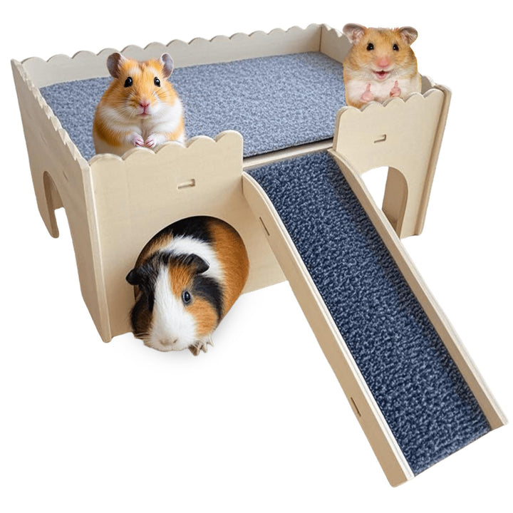 Mehrstöckiges Meerschweinchen Versteck, Holz Meerschweinchen Bett mit Treppe und Matten, Hamster Hau