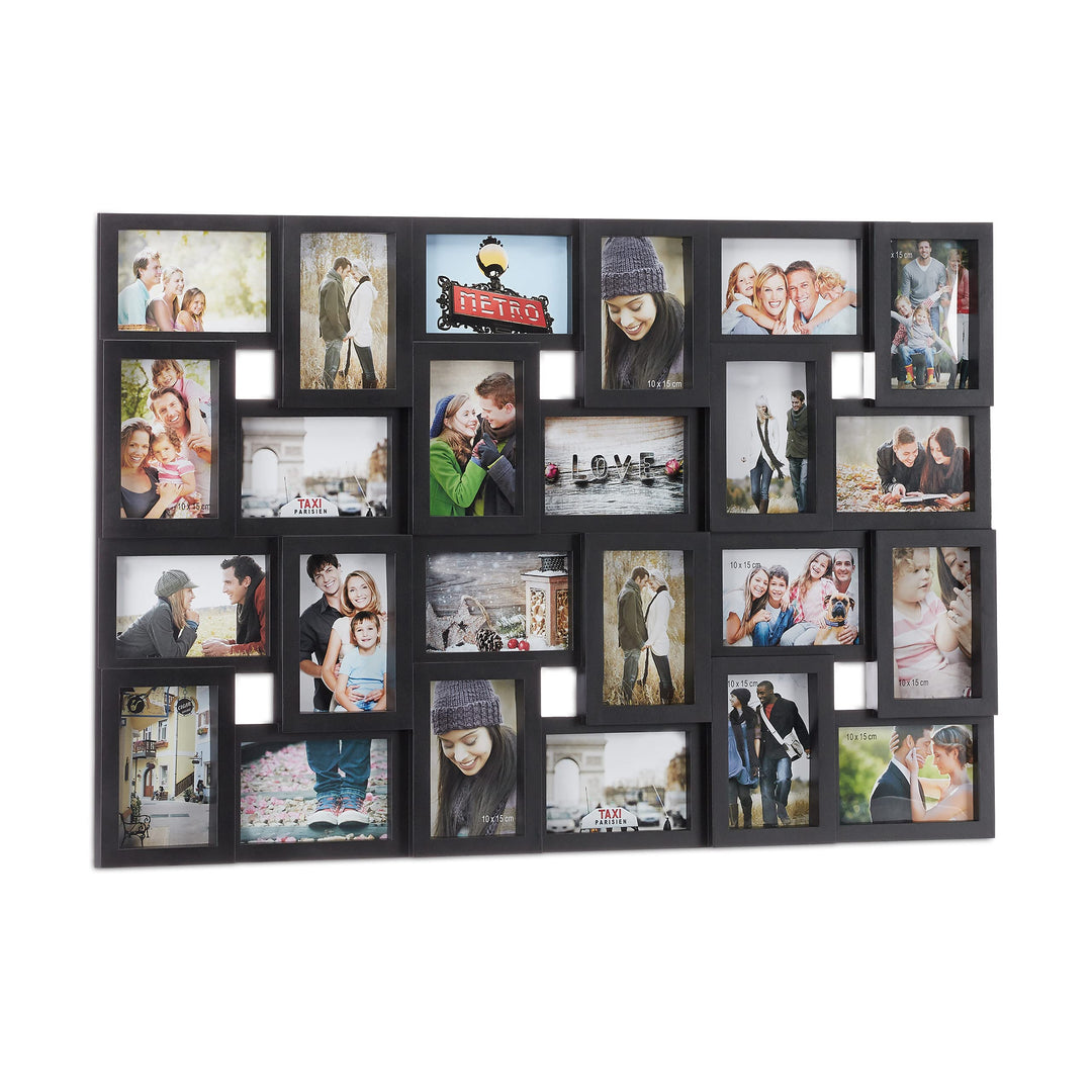 Relaxdays XXL Bilderrahmen Collagen für 24 Bilder in 10 x 15, Hoch- oder Querformat, Kunststoff, HxB