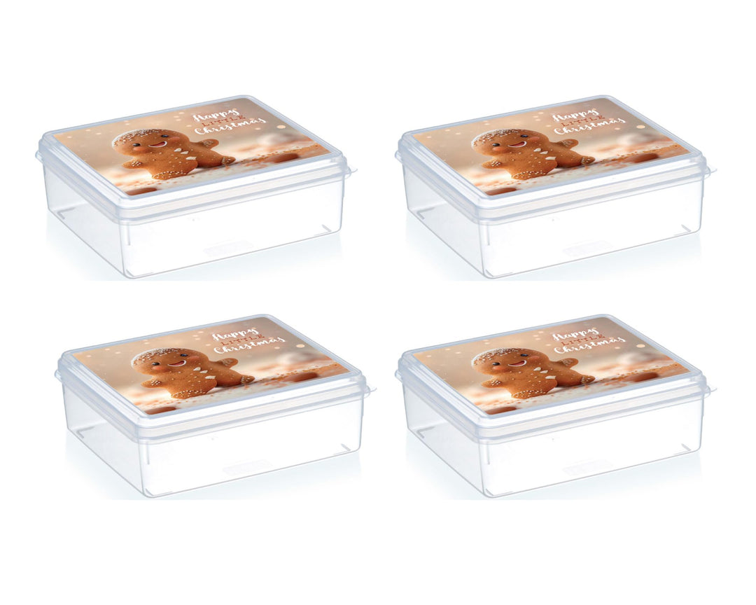 MiraHome Keksdosen 4er Set transparent mit Lebkuchenmännchen-Design 2,5L – Rechteckige Plätzchendose
