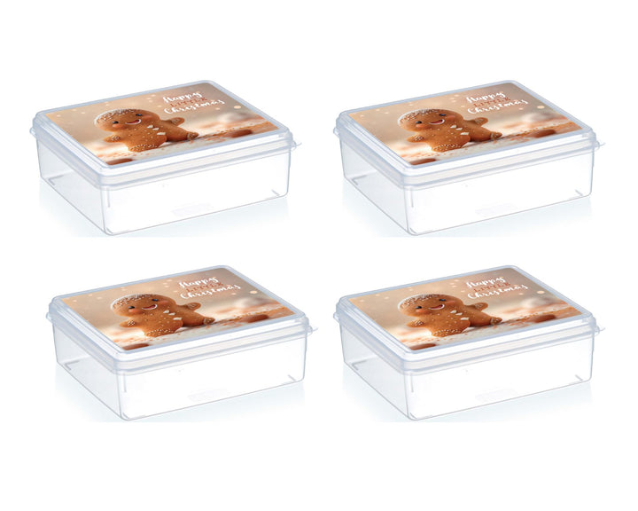 MiraHome Keksdosen 4er Set transparent mit Lebkuchenmännchen-Design 2,5L – Rechteckige Plätzchendose