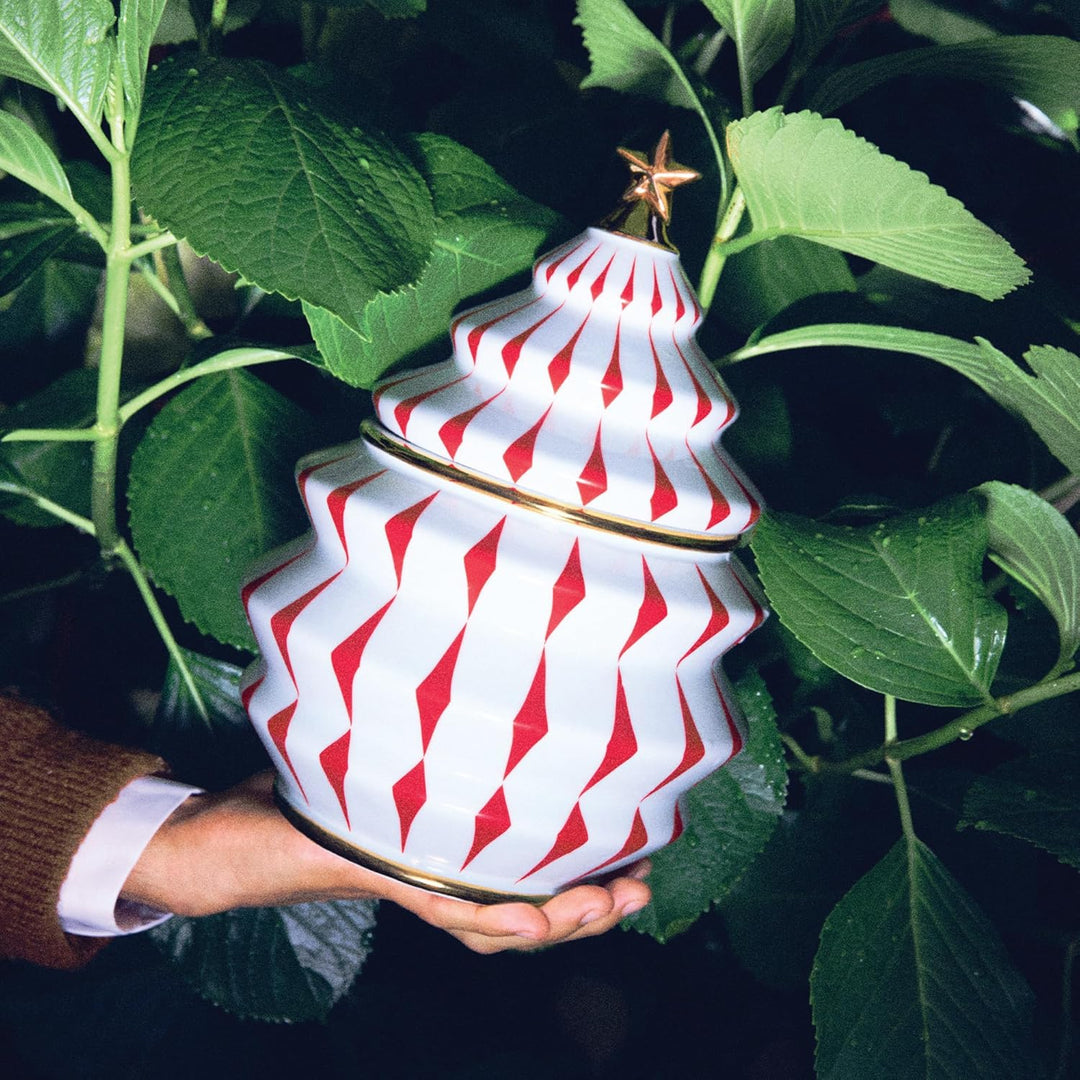 Alessi Delight NZ02 – Weihnachtskeksbehälter aus Porzellan, Rot, Weiss und Gold