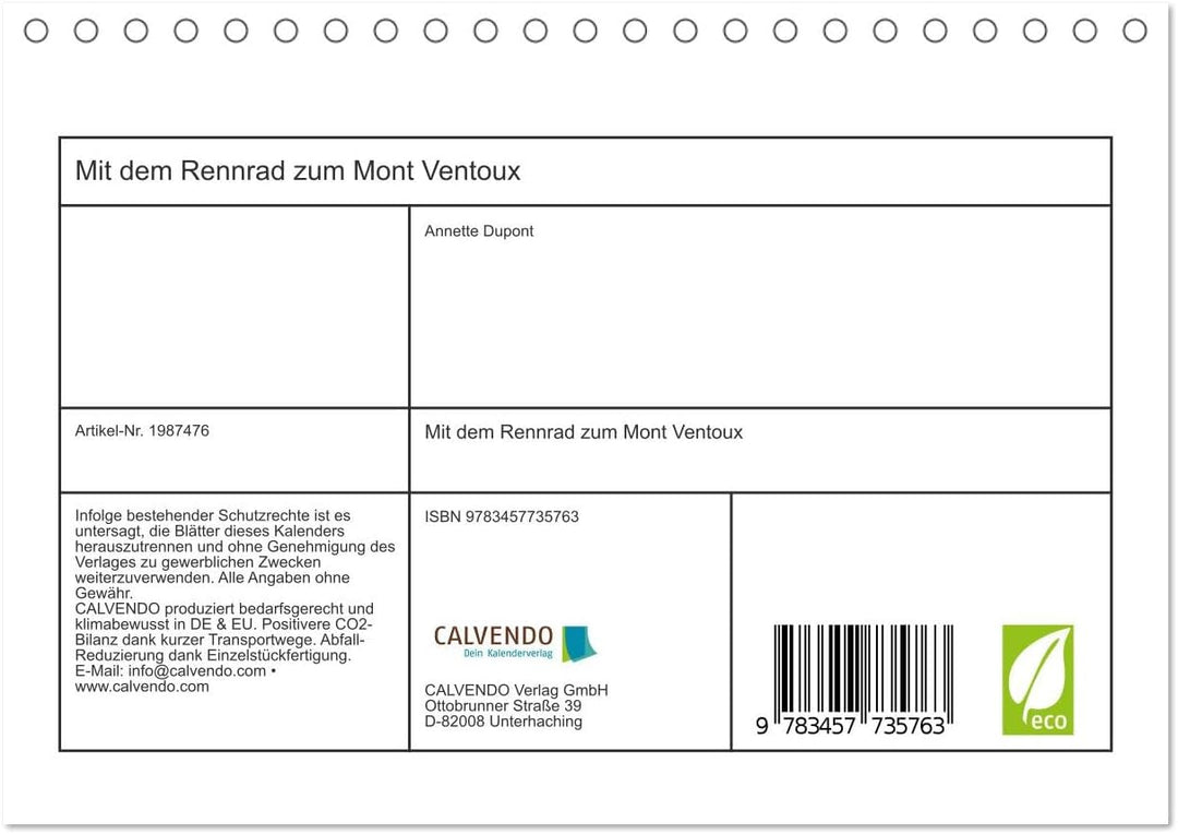 Mit dem Rennrad zum Mont Ventoux (Tischkalender 2026 DIN A5 quer), CALVENDO Monatskalender: Bilder v