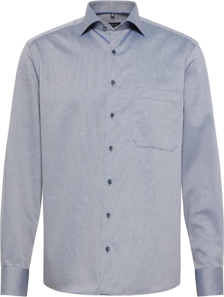ETERNA Comfort Fit Hemd Langarm New Kent Kragen Muster blau