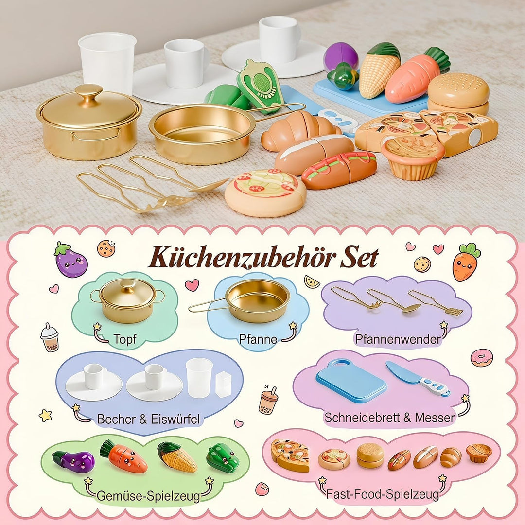 Xilingol Kinderküchen aus Holz, Spielküche Kinder mit Licht und Soundeffekten, Geeignet für Kinder a