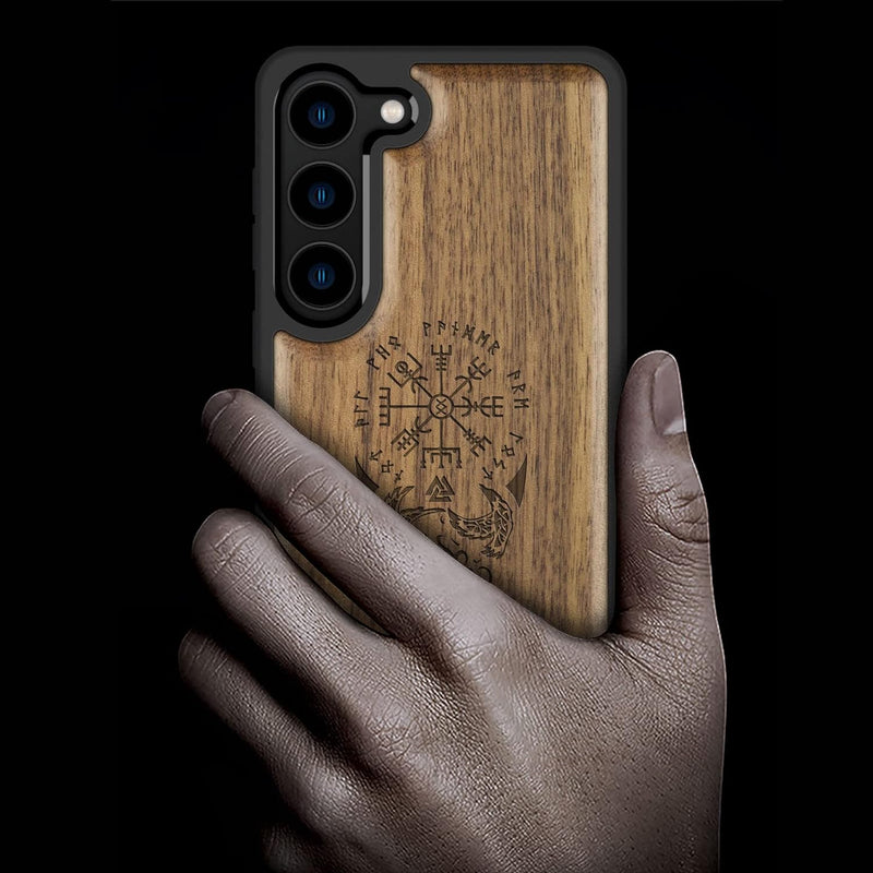 Carveit Handyhülle für Galaxy S23 Case [Holz und TPU Silikon Hybrid hülle] Stossfeste Stossstange ha