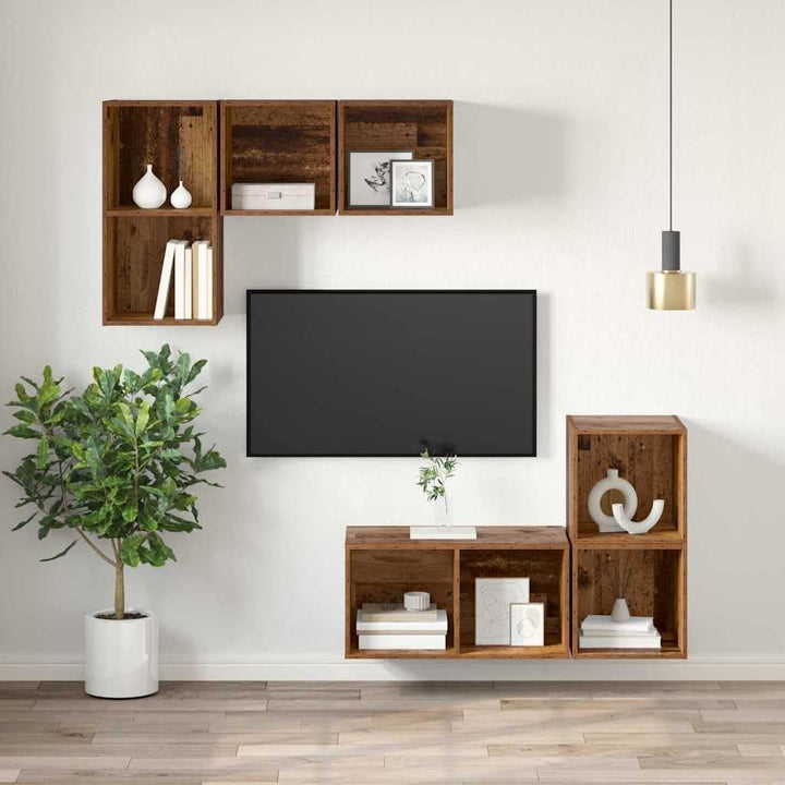 vidaXL TV-Schränk mit Regal Wandmontiert mit Speicher Altholz 37 x 37 x 72 cm Holzwerkstoff 72 cm Al