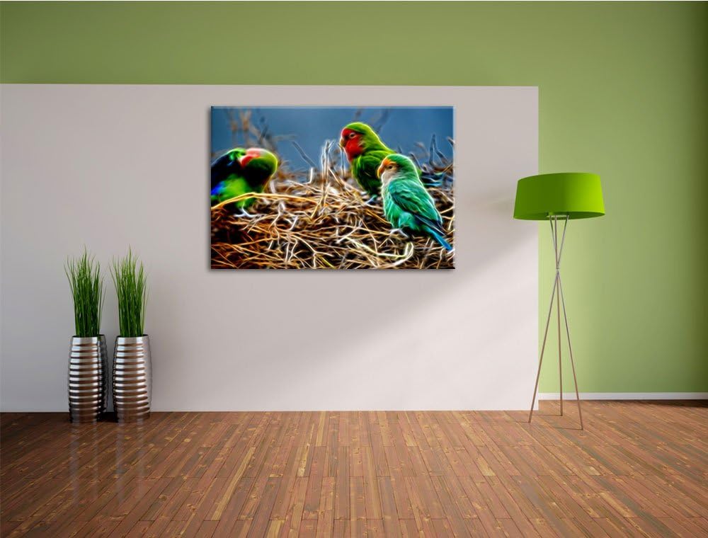 Papageien im Nest Deluxe Format: 100x70 cm auf Leinwand, XXL riesige Bilder fertig gerahmt mit Keilr