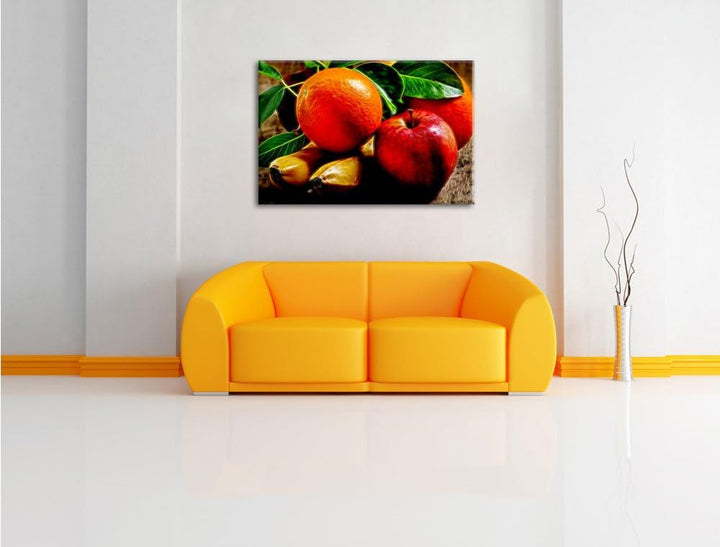 Pixxprint verschiedenes Obst / 100x70cm Leinwandbild bespannt auf Holzrahmen/Wandbild Kunstdruck Dek