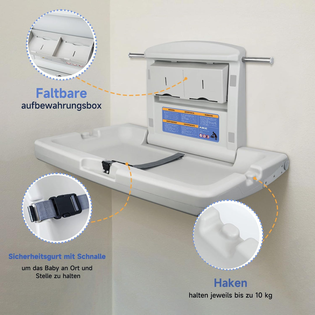 AIKE Baby Wickelkommode Horizontal, Wandmontierter Klappbarer Baby-Wickeltisch, Kommerzielle Wickelk