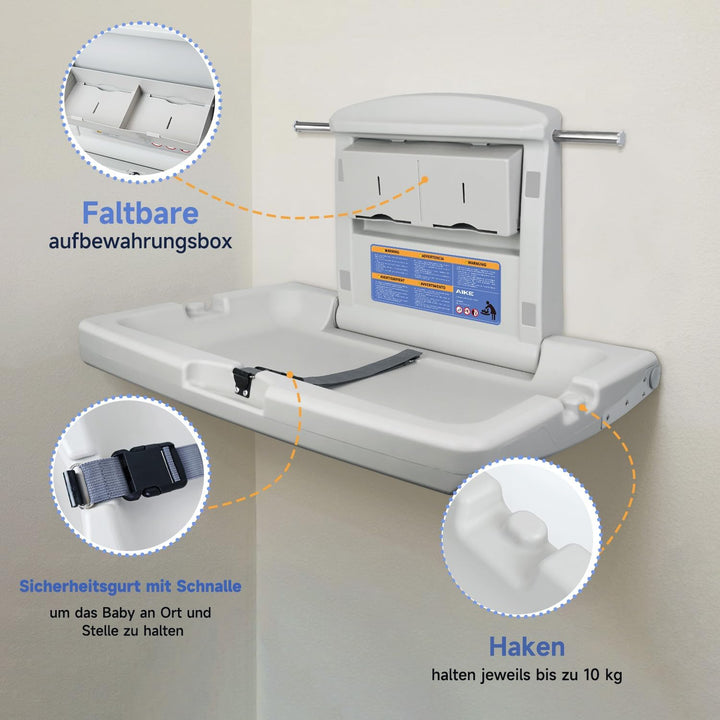 AIKE Baby Wickelkommode Horizontal, Wandmontierter Klappbarer Baby-Wickeltisch, Kommerzielle Wickelk
