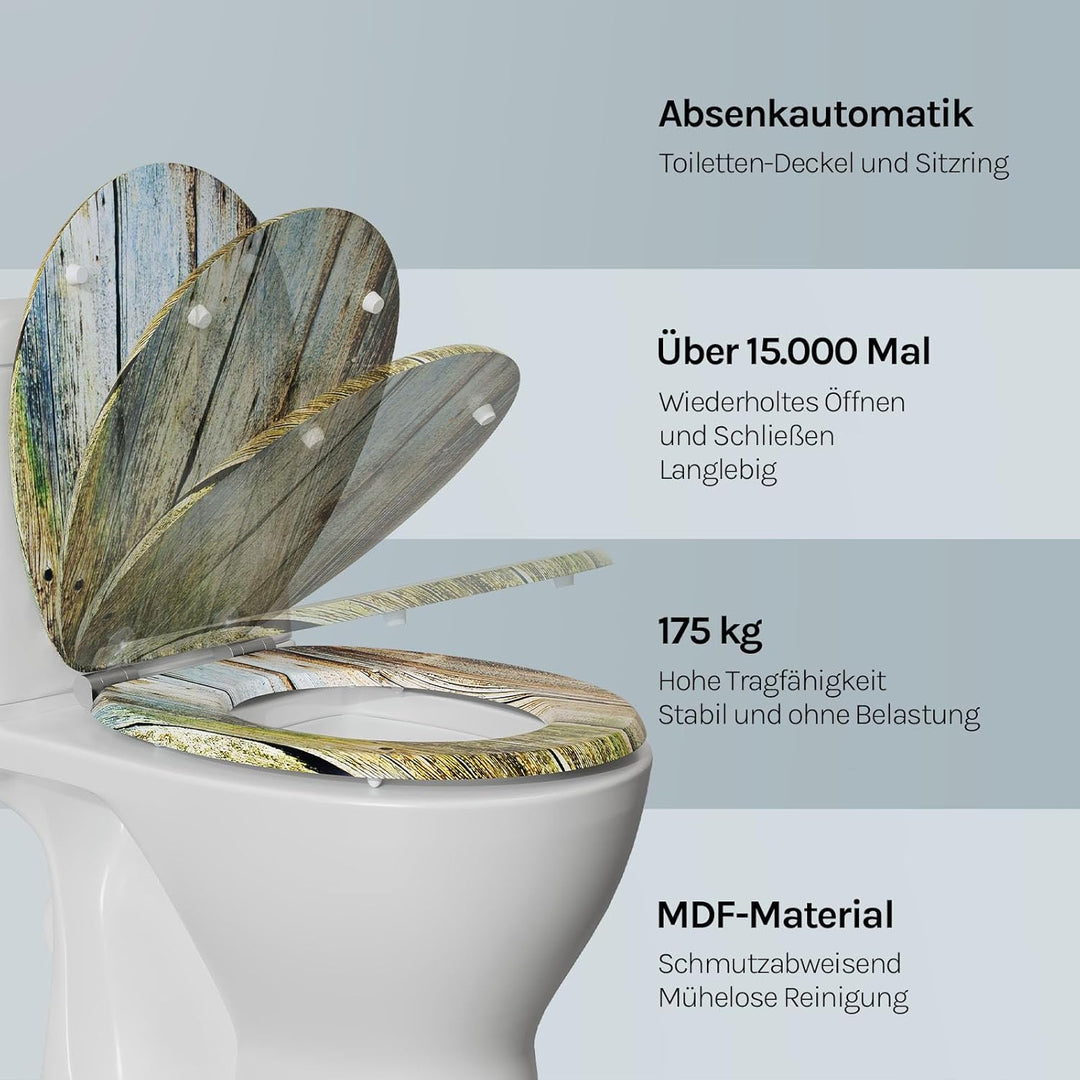 WOLTU #2 Premium WC-Sitz Toilettensitz mit Absenkautomatik, MDF Holzkern, Softclose Scharnier, Antib