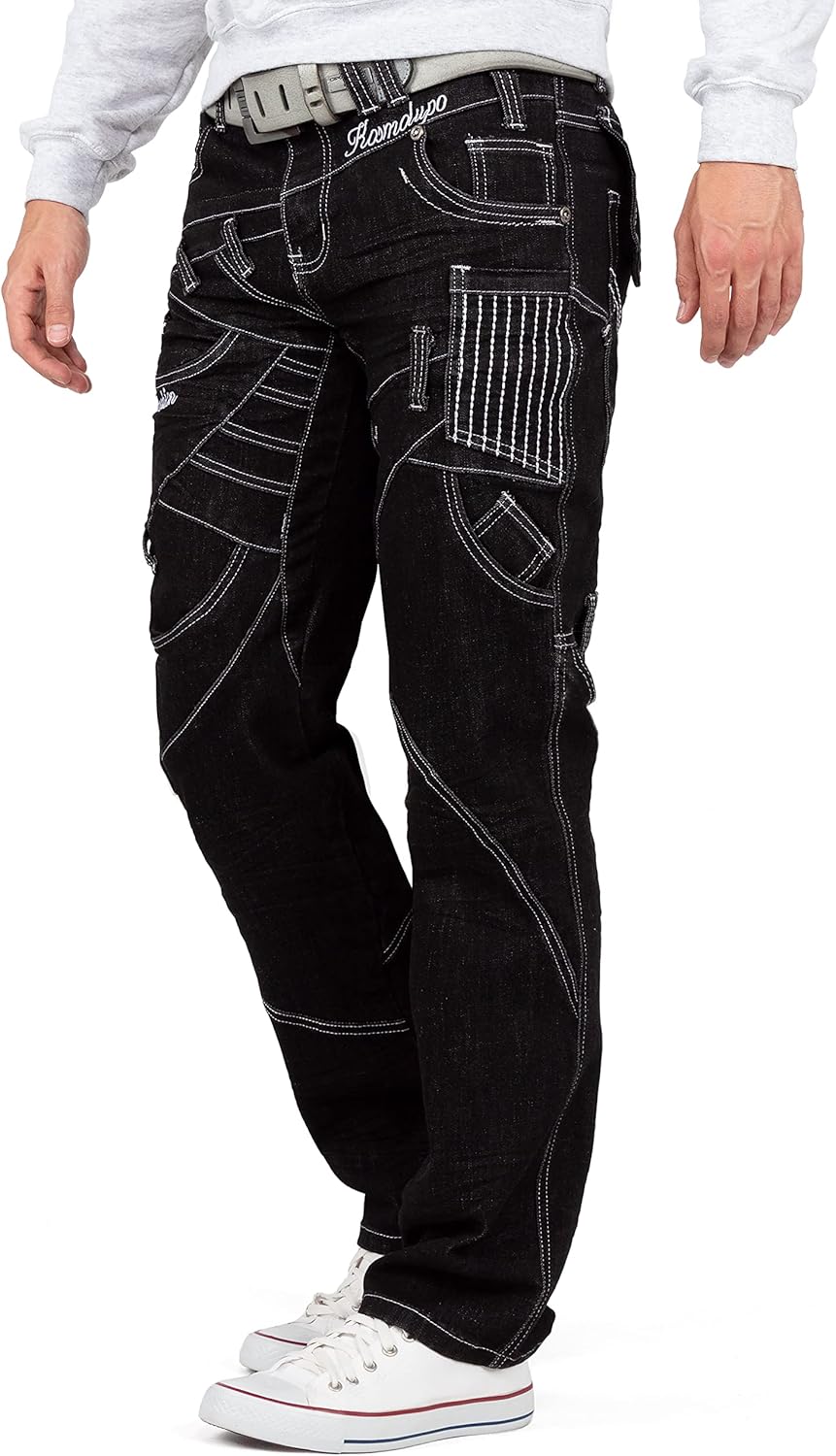 KOSMO LUPO Herren Jeans - Regular-Fit mit Knopfleiste | Optimale Passform, 5-Pocket-Style, Kontrastn