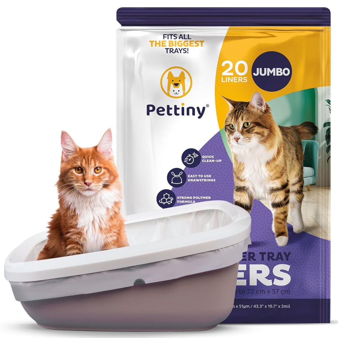 Pettiny Jumbo Katzentoilettenbeutel mit Zugbändern – 20er Pack Kratzfeste Tüten für Riesige Katzento