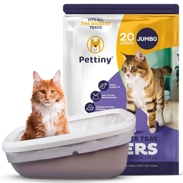 Pettiny Jumbo Katzentoilettenbeutel mit Zugbändern – 20er Pack Kratzfeste Tüten für Riesige Katzento