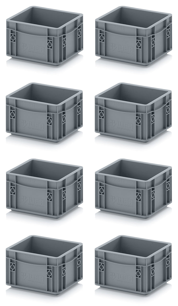 8x Eurobehälter-Eurobox 20 x 15 x 12 grau inkl. gratis Zollstock, 8er Set