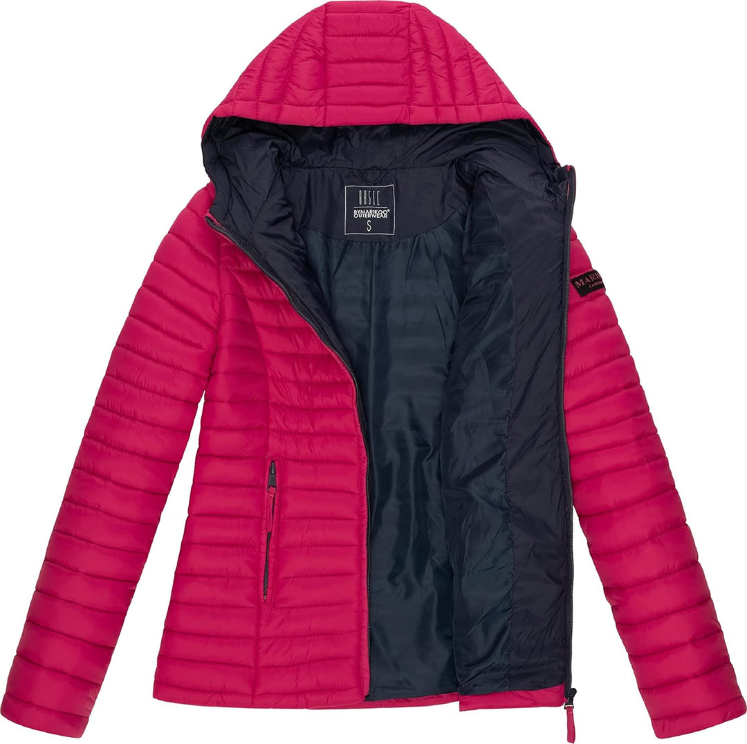 MARIKOO Damen leichte Übergangsjacke Steppjacke mit Kapuze Asraa XS-3XL S Fuchsia, S Fuchsia