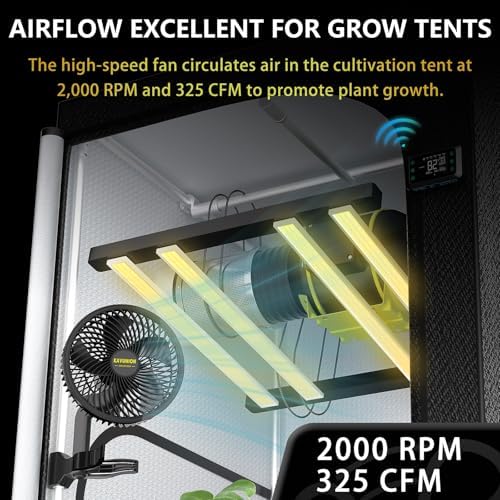 Growzelt Komplettset, 600D Oxford Growzelt 120x60x180cm, K1 9W EC-Motor 6-Stufige Clip Ventilator, 2