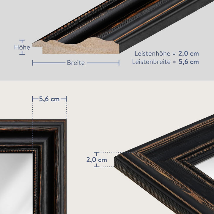 WANDStyle Spiegel Barock und Antik I Aussenmass: 60x80cm I Farbe: Schwarz I schwarzer Wandspiegel au