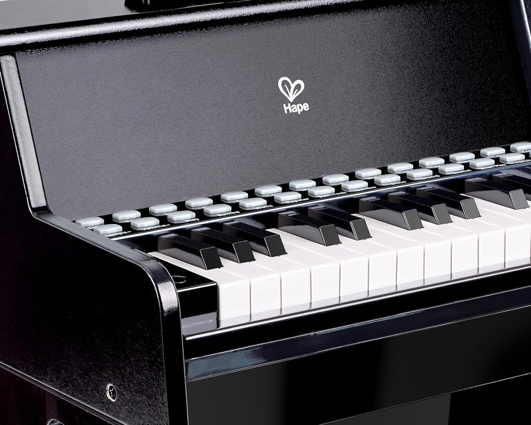 Hape Leuchttasten-Piano mit Hocker und Notenhalter, Musikspielzeug aus Holz, ab 3 Jahren, Schwarz