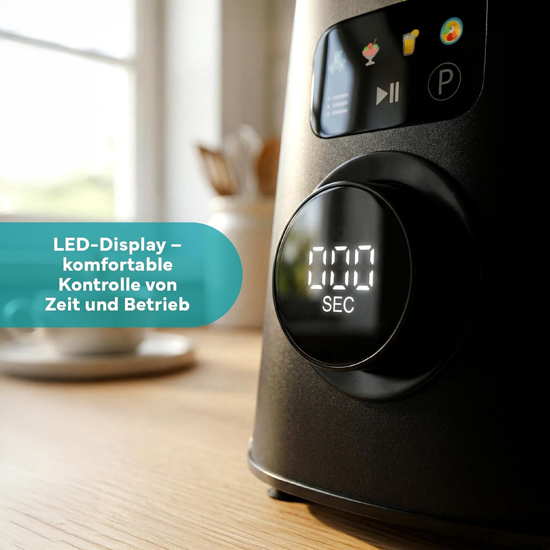 ARIVA Standmixer 1000W mit 1,5L Glasbehälter & Kaffeemühle, Smoothie Maker & Ice Crusher mit LED-Tou