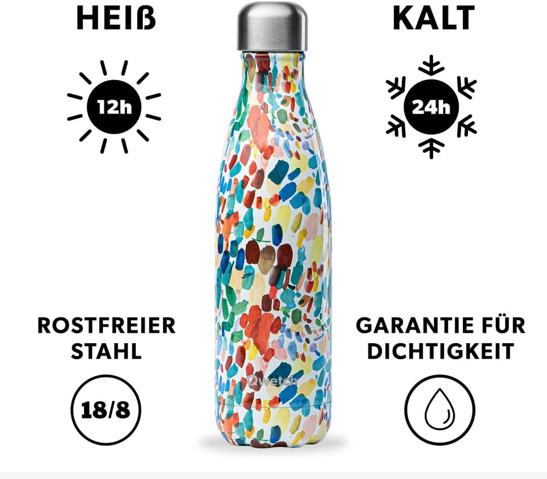 QWETCH - Isothermische Originals Flasche - Arty 500ml - Nomadische Edelstahlflasche - 24h Kalt und 1